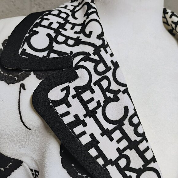 ICEBERG Black & White Floral Logo Blazer Jacket | Statement Print | Size - Picture 2 of 4